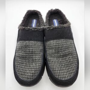 Land's End Black and Gray Leather & Textile Slip-On Slippers Sz 8.5b Womens